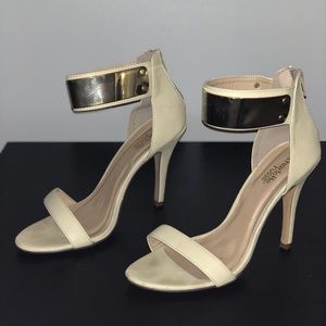 Nude stilettos with gold ankle band